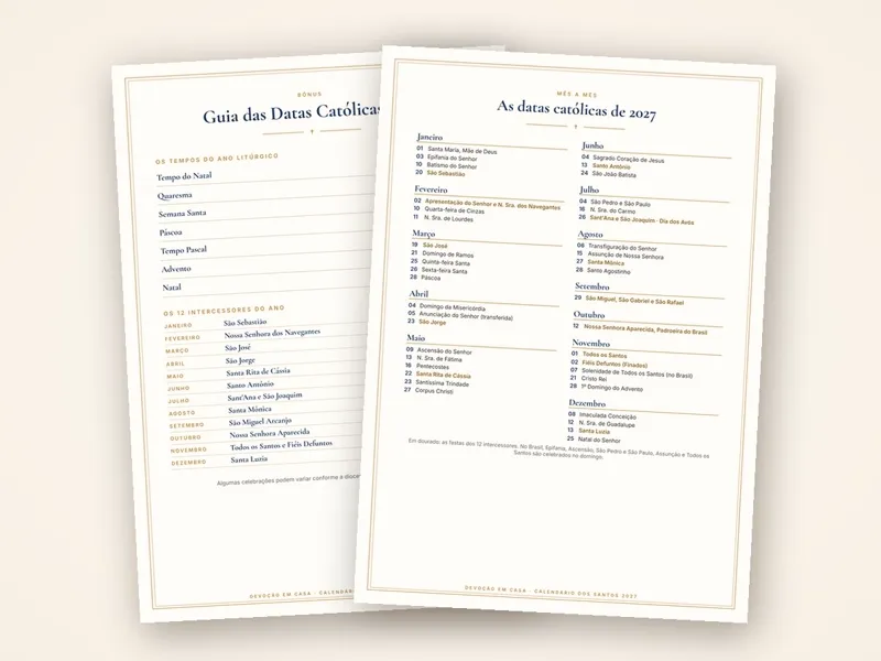 Guia das Datas Católicas 2027