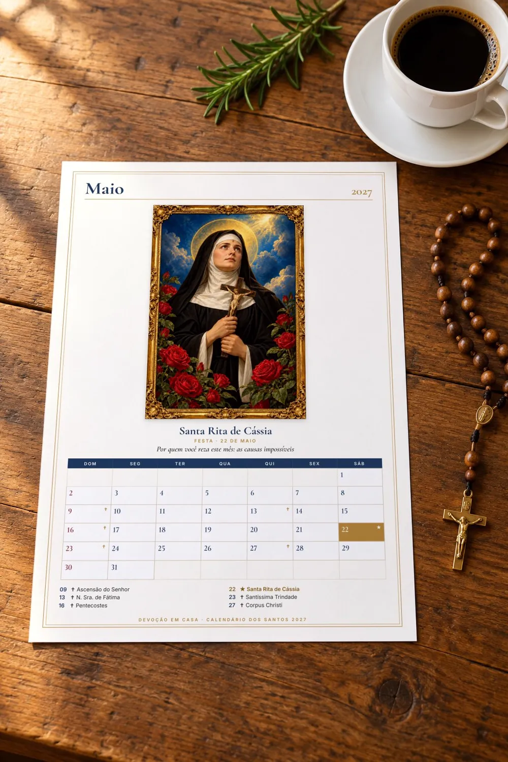 A página de cada mês, com o intercessor e as datas de 2027